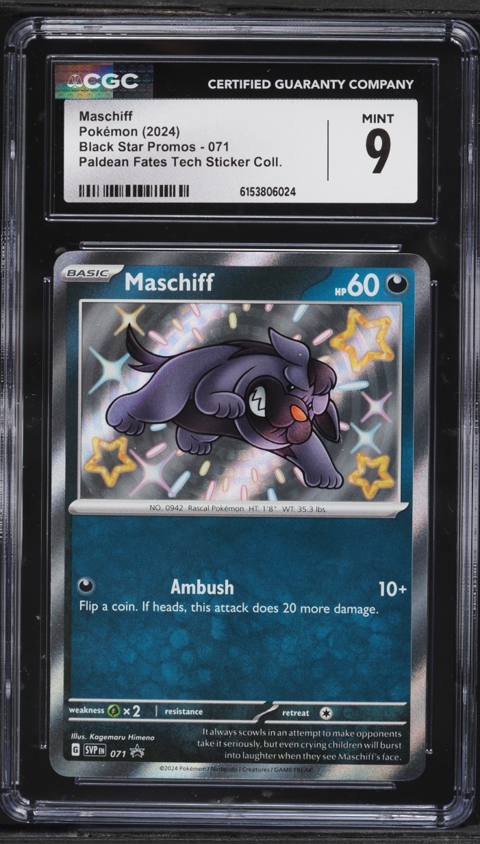 2024 Pokemon Black Star Promo Paldean Fates Tech Sticker Collection Maschiff #71 CGC 9 MINT