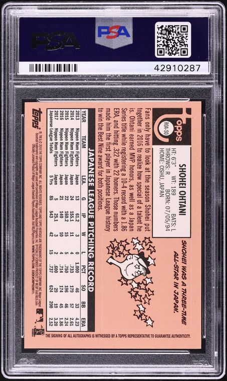 2018 Topps Heritage Real One No Hat Shohei Ohtani ROOKIE AUTO #ROA-SO PSA 10 GEM