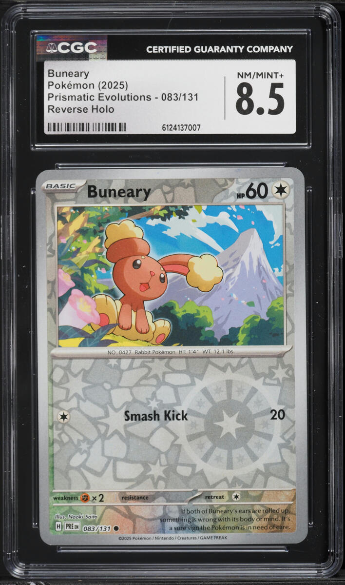 2025 Pokemon SV Prismatic Evolutions Reverse Holo Buneary #83 CGC 8.5 NM-MT+
