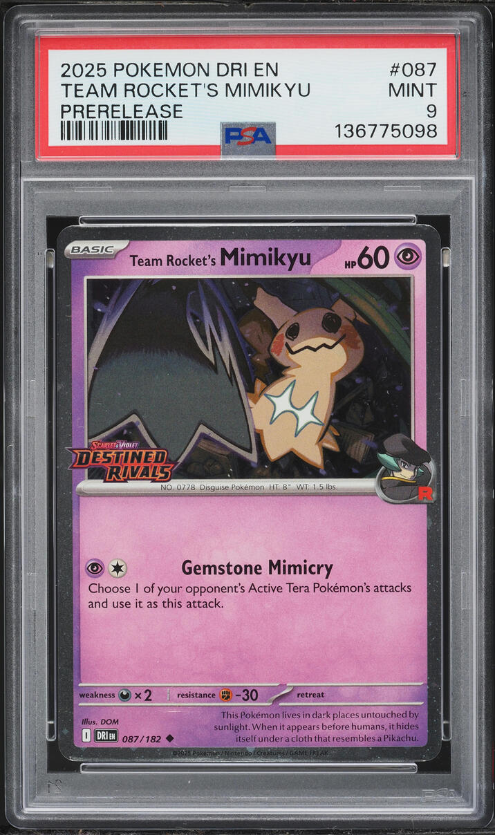 2025 Pokemon Scarlet & Violet Destined Rivals Prerelease Team Rocket's Mimikyu #87 PSA 9 MINT