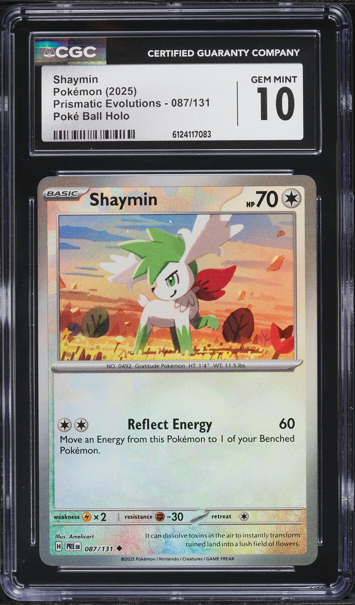 2025 Pokemon SV Prismatic Evolutions Poke Ball Reverse Holo Shaymin #87 CGC 10 GEM MINT
