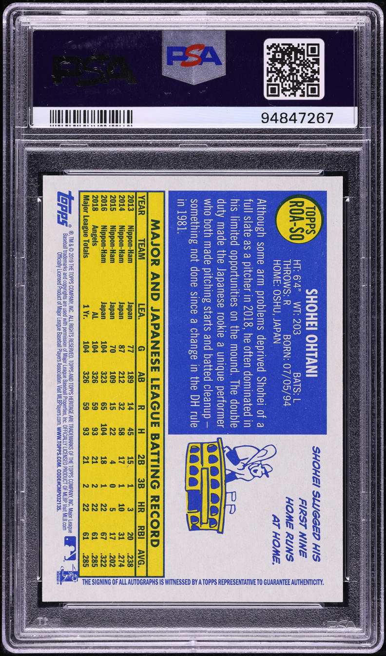 2019 Topps Heritage Real One Shohei Ohtani AUTO #ROA-SO PSA 10 GEM MINT