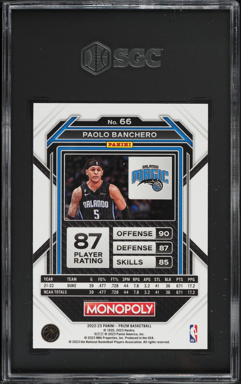 2022 Panini Prizm Monopoly Paolo Banchero ROOKIE #66 SGC 4 VGEX