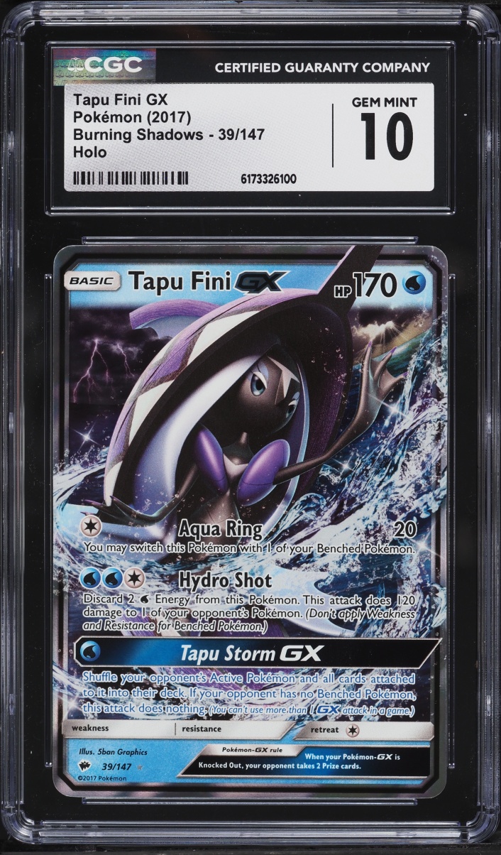2017 Pokemon Sun & Moon Burning Shadows Holo Tapu Fini GX #39 CGC 10 GEM MINT