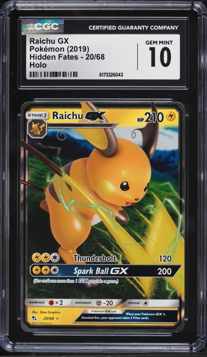 2019 Pokemon Sun & Moon Hidden Fates Alt Art Raichu GX #20 CGC 10 GEM MINT