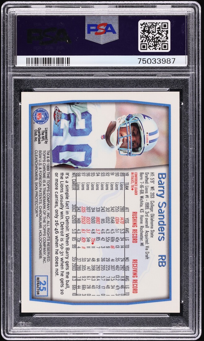 1999 Topps Chrome Refractor Barry Sanders #25 PSA 9 MINT