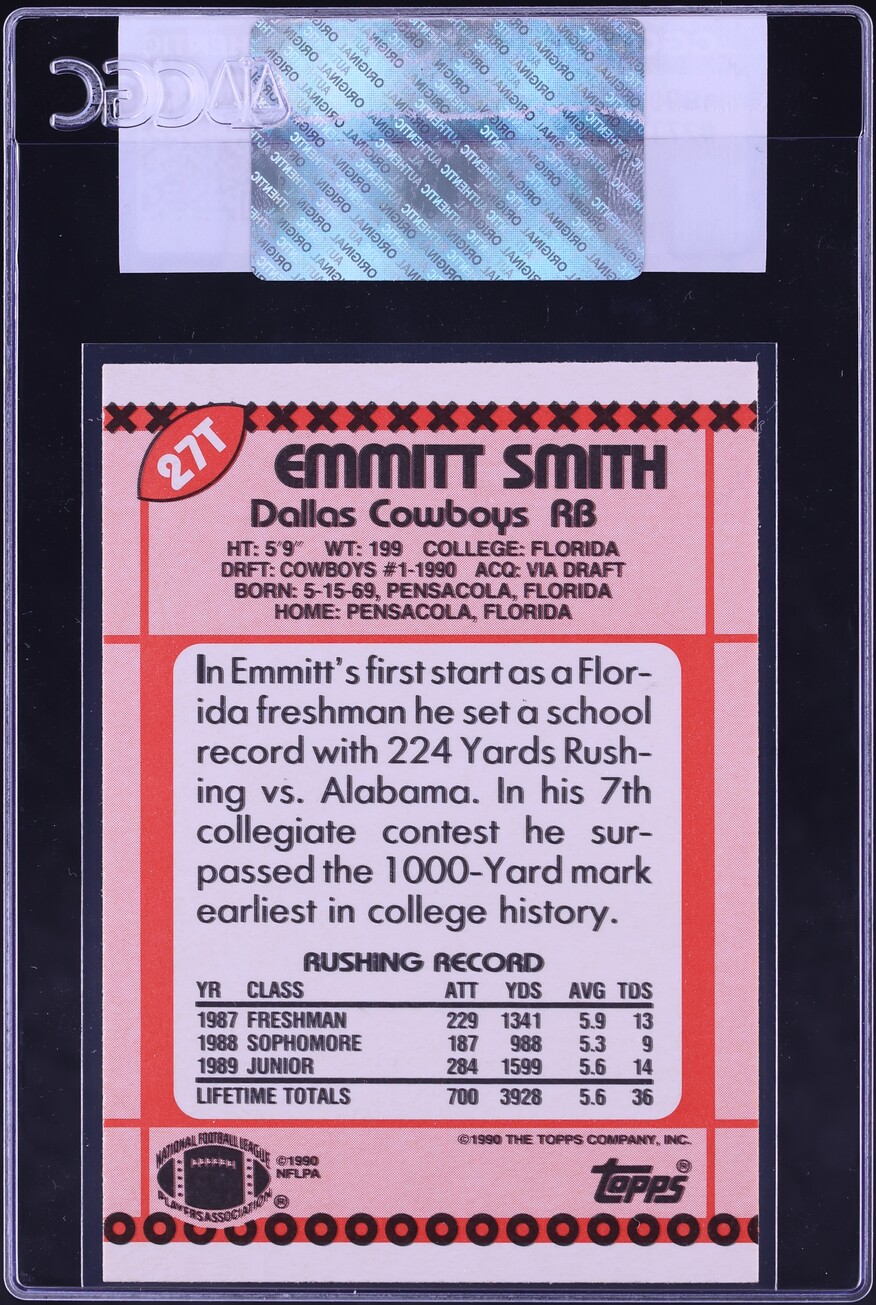 1990 Topps Traded Emmitt Smith ROOKIE #27T CGC AUTH