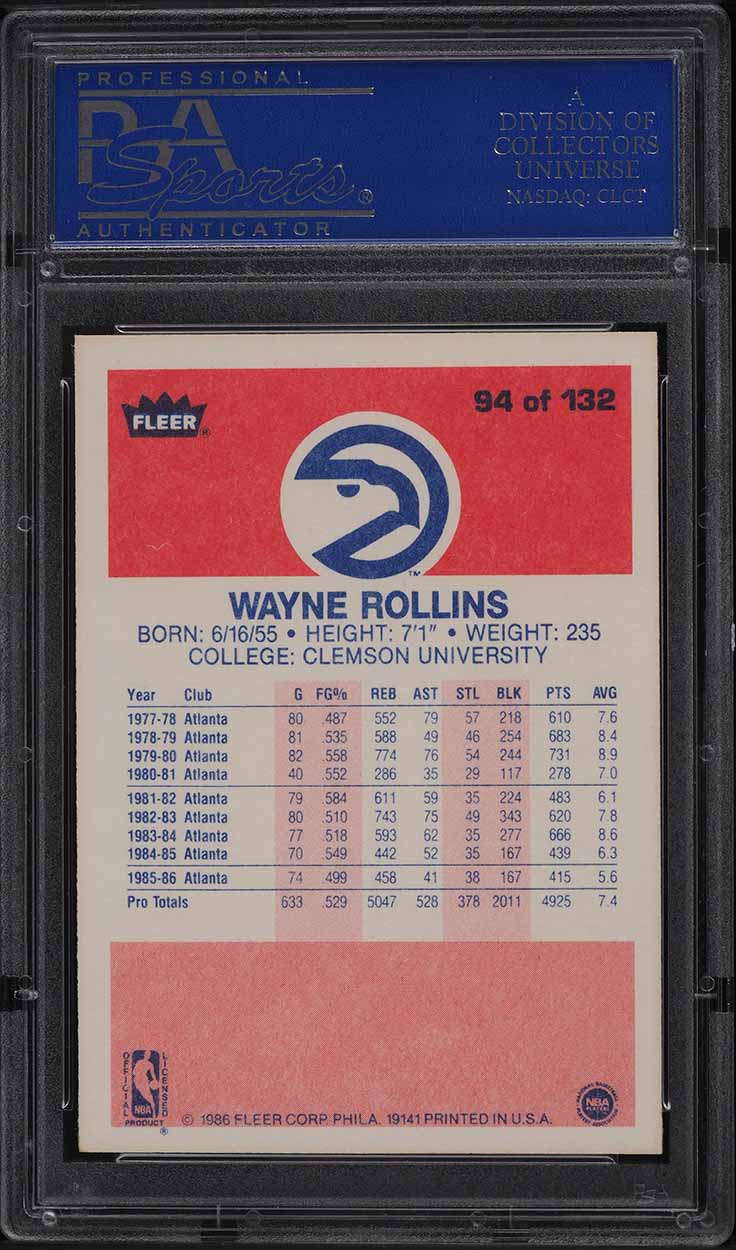 1986 Fleer Basketball Wayne Rollins #94 PSA 9 MINT