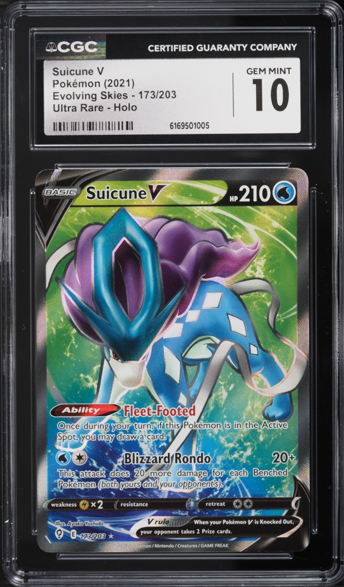 2021 Pokemon Sword & Shield Evolving Skies Full Art Suicune V #173 CGC 10 GEM MINT