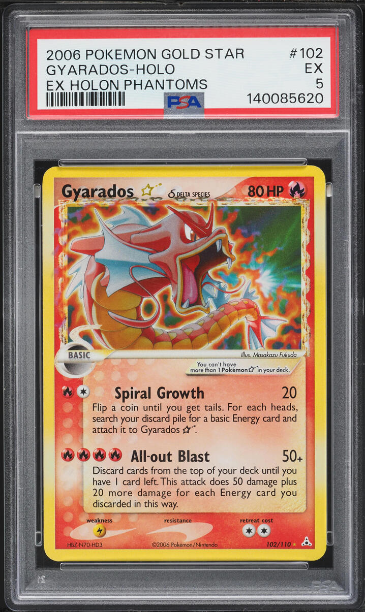 2006 Pokemon EX Holon Phantoms Holo Gyarados Gold Star #102 PSA 5 EX