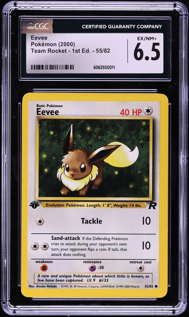 2000 Pokemon Team Rocket 1st Edition Eevee #55 CGC 6.5 EXMT+