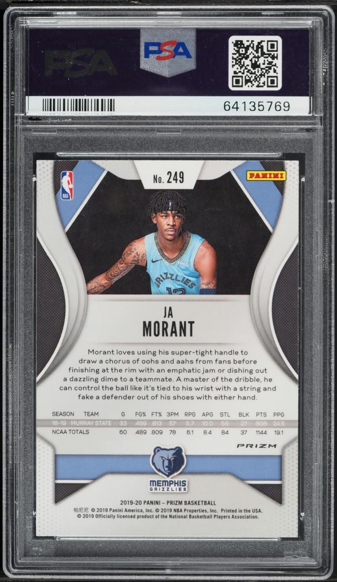 2019 Panini Prizm Silver Ja Morant ROOKIE #249 PSA 10 GEM MINT on