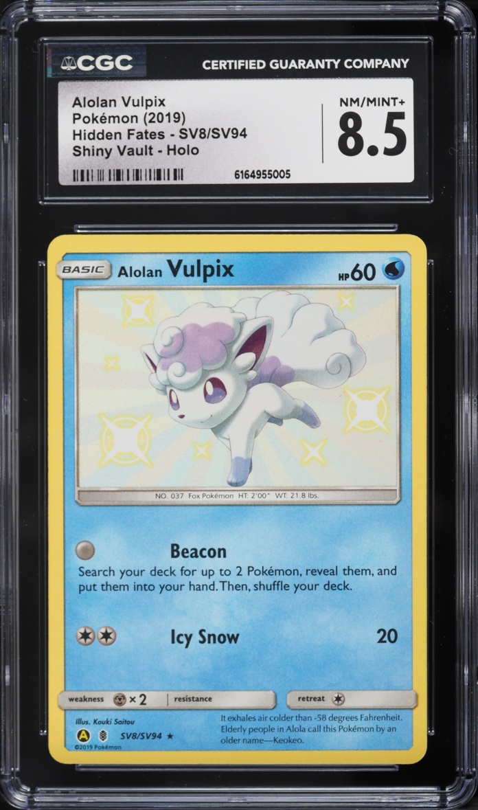 2019 Pokemon Sun & Moon Hidden Fates Shiny Alolan Vulpix #SV8 CGC 8.5 NM-MT+