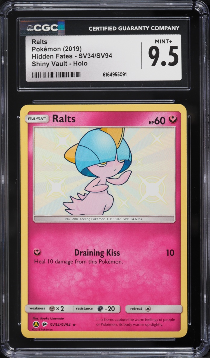 2019 Pokemon Sun & Moon Hidden Fates Shiny Ralts #SV34 CGC 9.5 MINT+