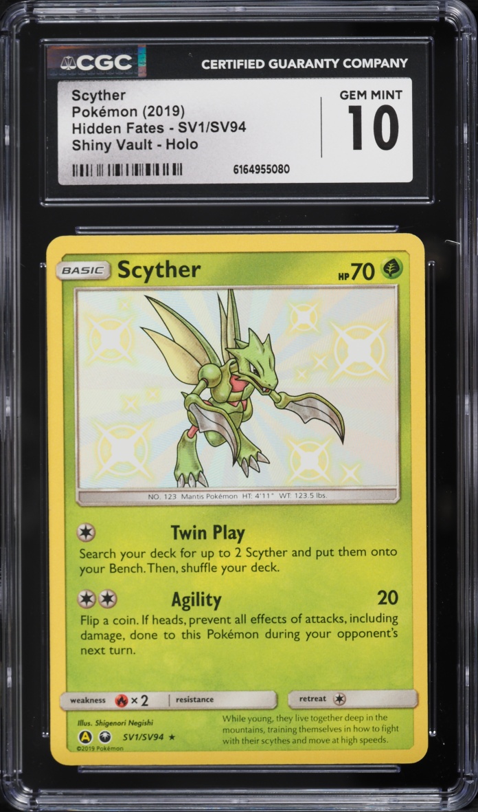 2019 Pokemon Sun & Moon Hidden Fates Shiny Scyther #SV1 CGC 10 GEM MINT