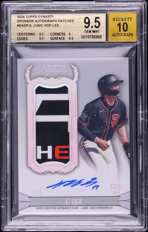 2024 Topps Dynasty Sponsor Jung Hoo Lee ROOKIE PATCH AUTO /5 #DASP-JL BGS 9.5 GEM MINT