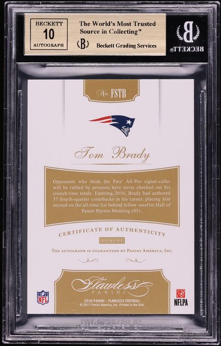 2016 Panini Flawless Signatures Emerald Tom Brady AUTO 2/2 #FSTB BGS 9.5 GEM MINT