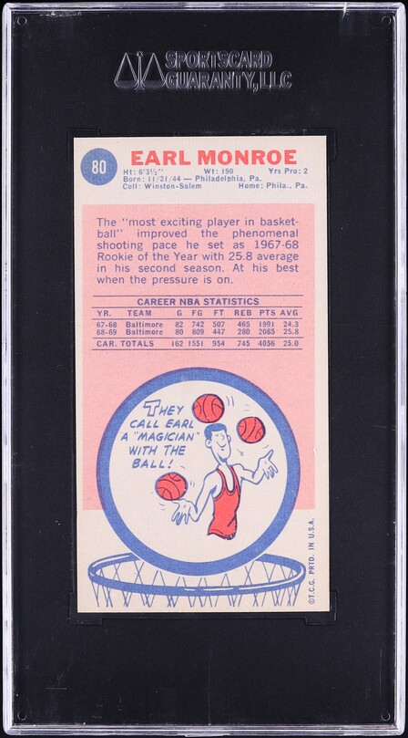 1969 Topps Basketball Earl Monroe ROOKIE #80 SGC 8 NM-MT