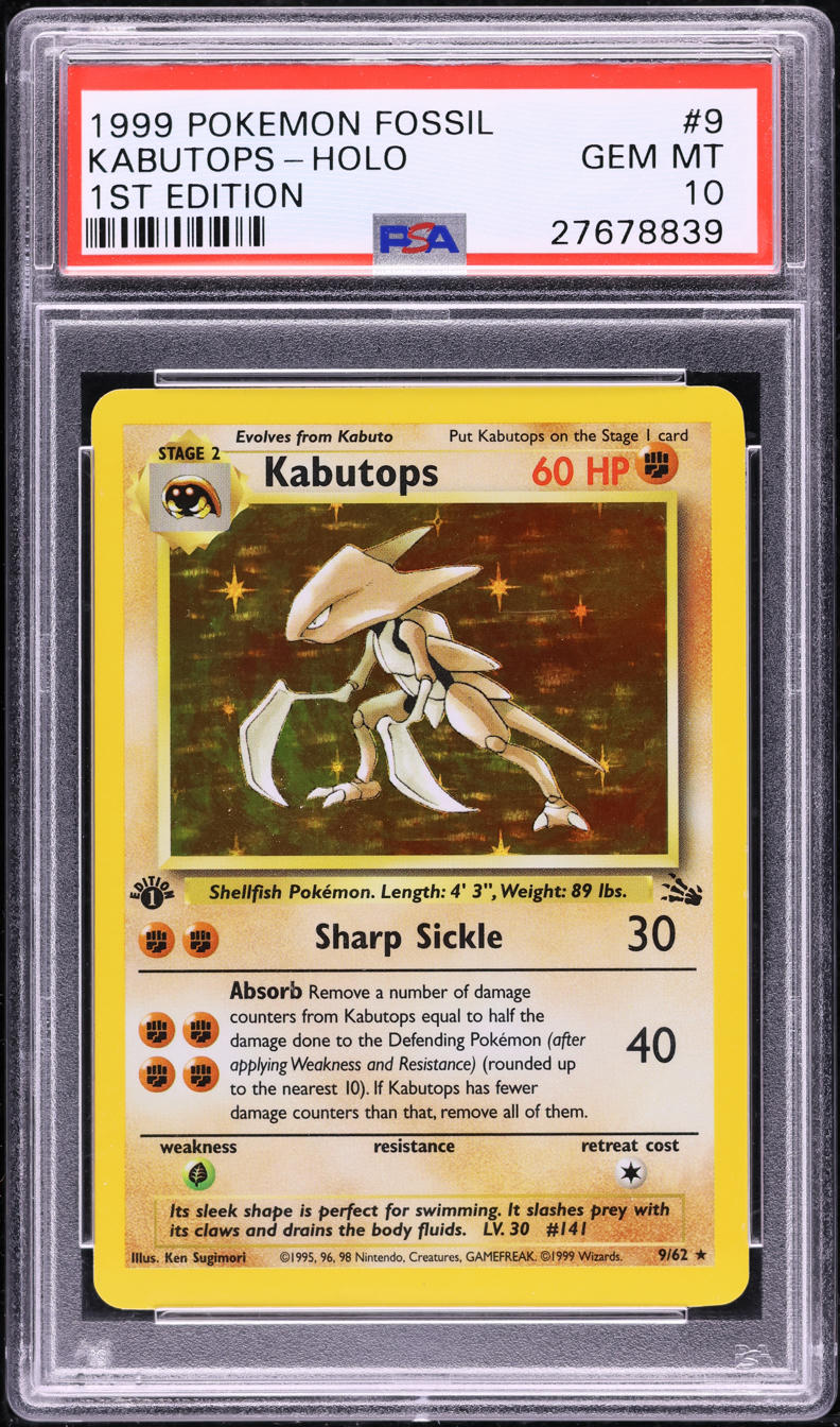 1999 Pokemon Fossil 1st Edition Holo Kabutops #9 PSA 10 GEM MINT