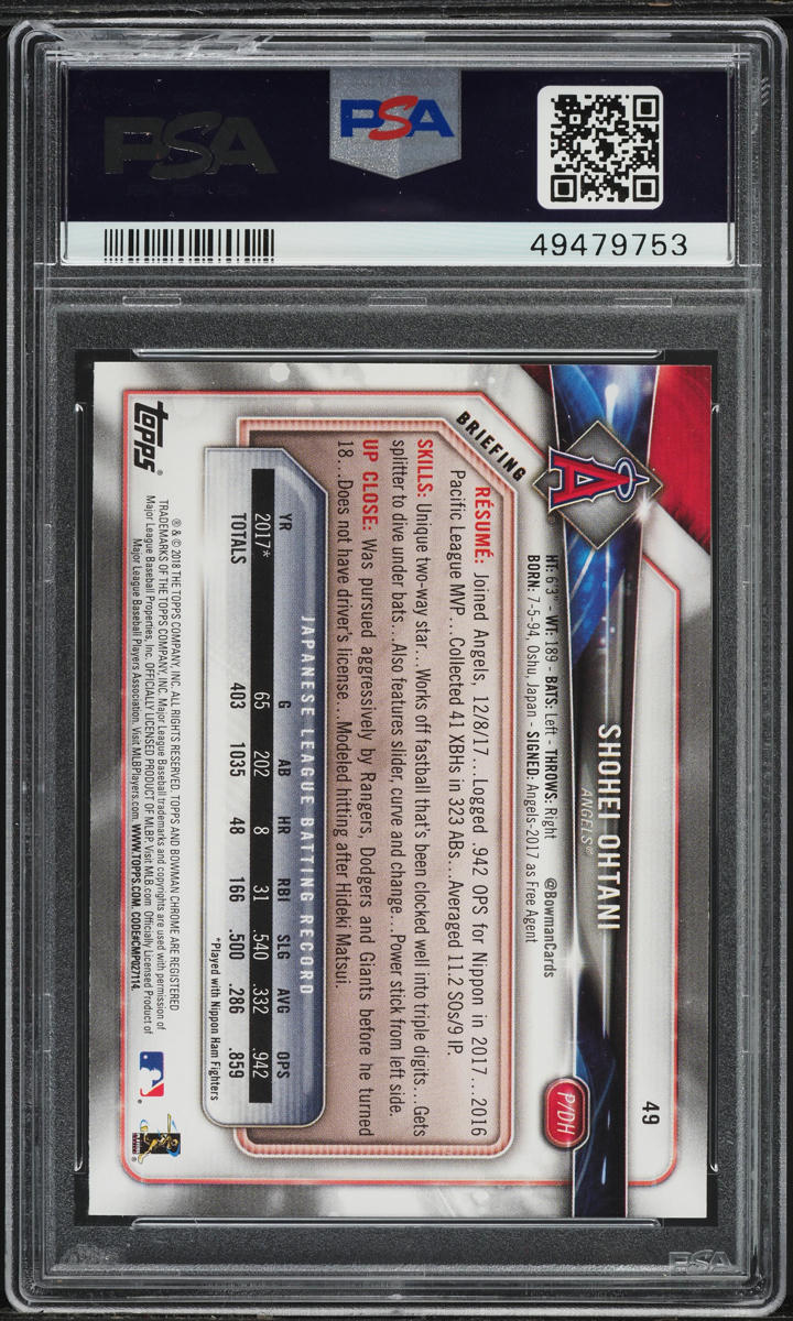 2018 Bowman Shohei Ohtani ROOKIE #49 PSA 10 GEM MINT on