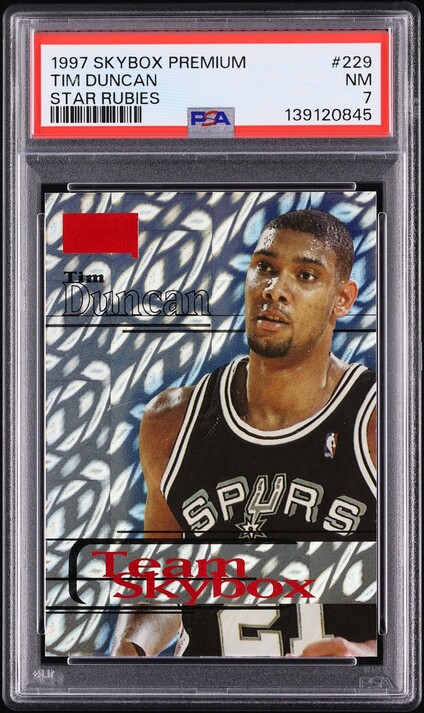 1997 Skybox Premium Star Rubies Tim Duncan ROOKIE /50 #229 PSA 7 NRMT