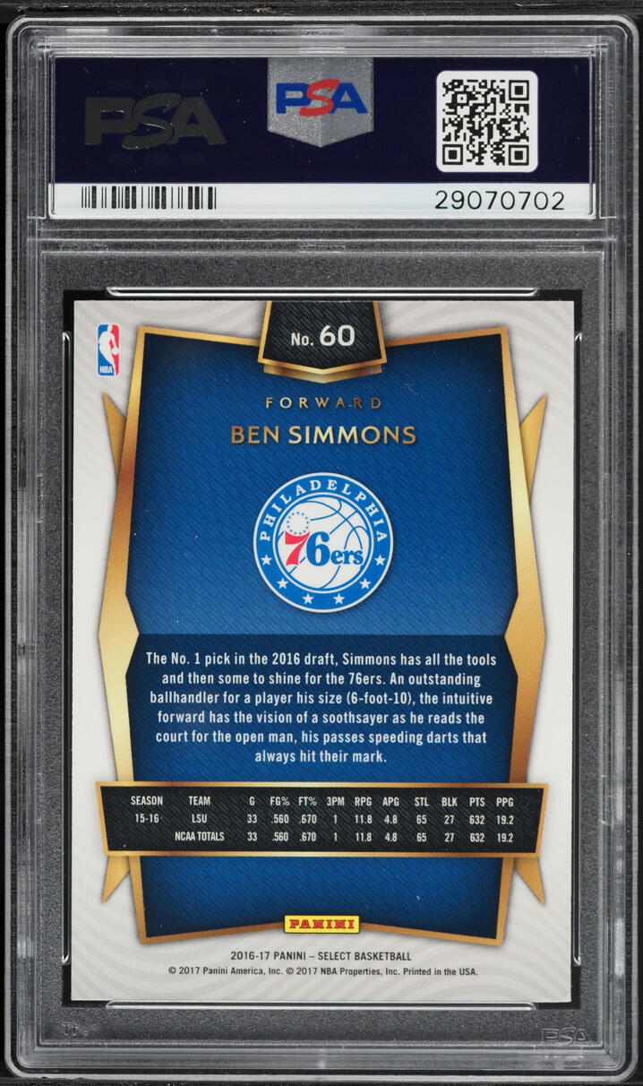 2016 Select Basketball Ben Simmons ROOKIE #60 PSA 10 GEM MINT