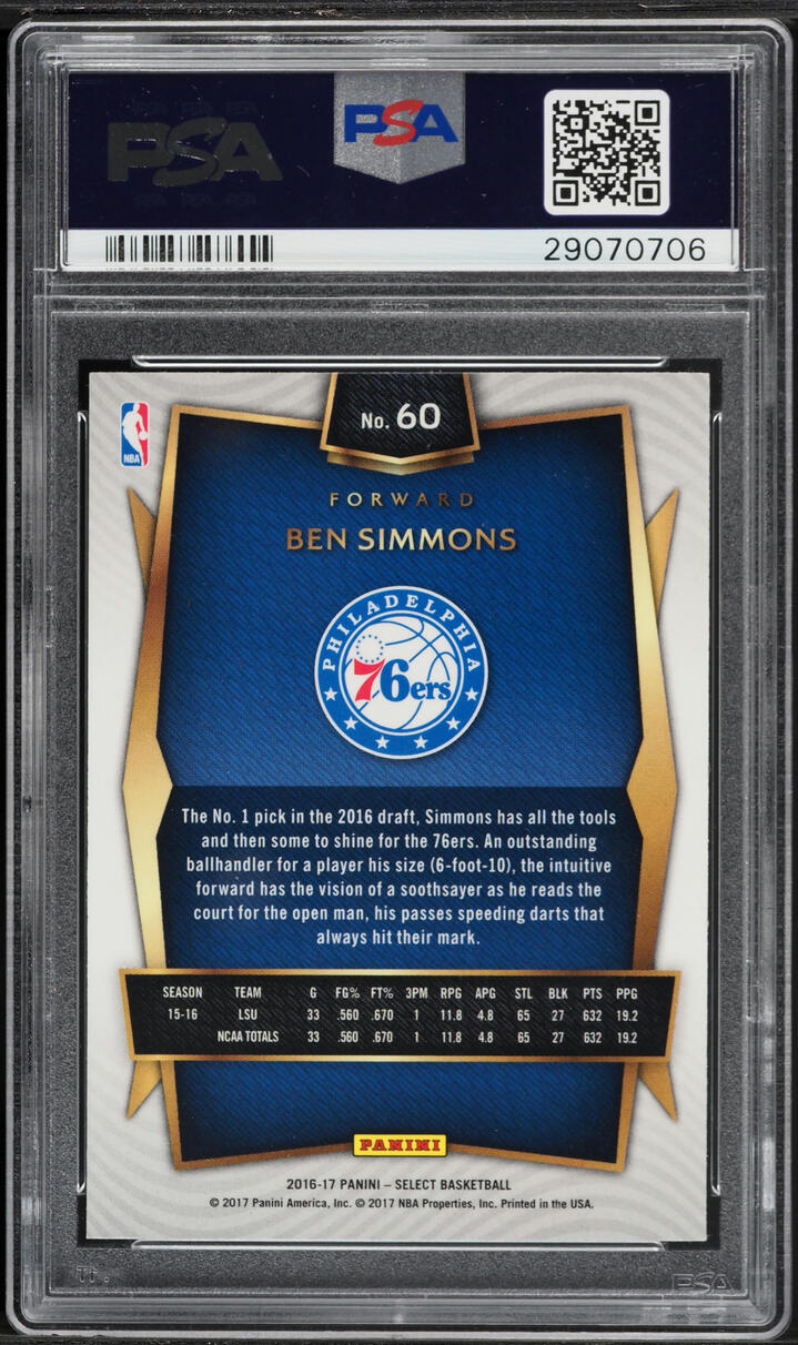 2016 Select Basketball Ben Simmons ROOKIE #60 PSA 10 GEM MINT