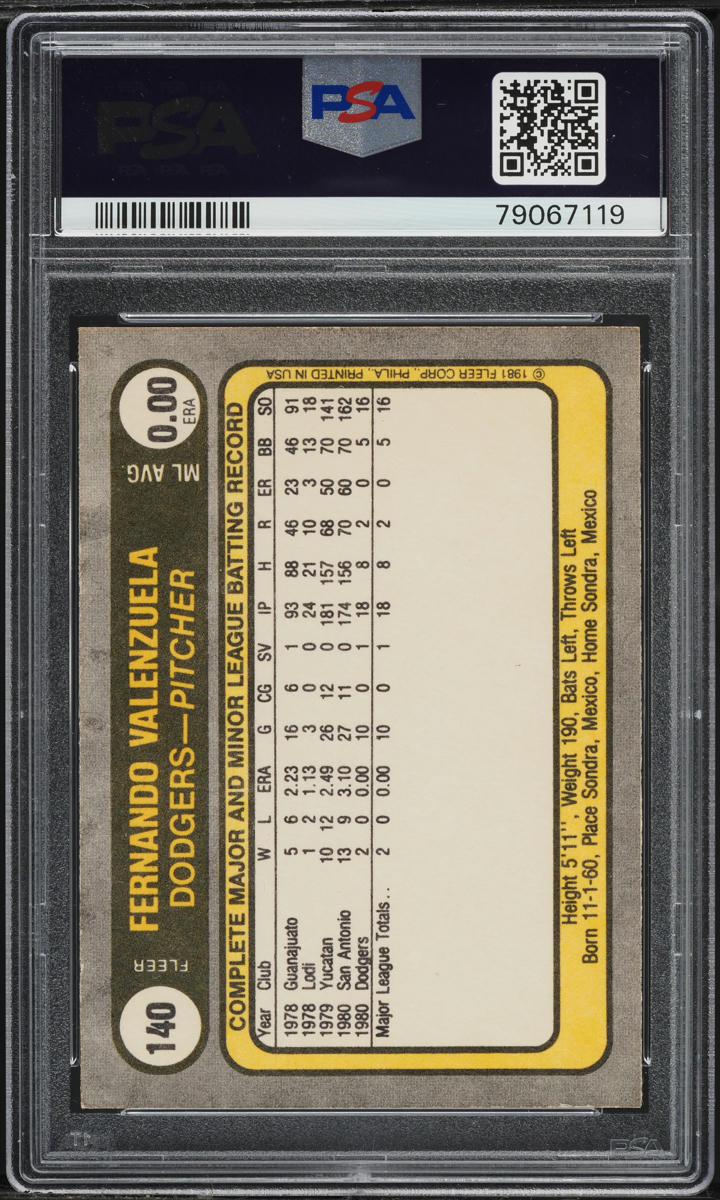 1981 Fleer Fernando Valenzuela ROOKIE #140 PSA 8 NM-MT