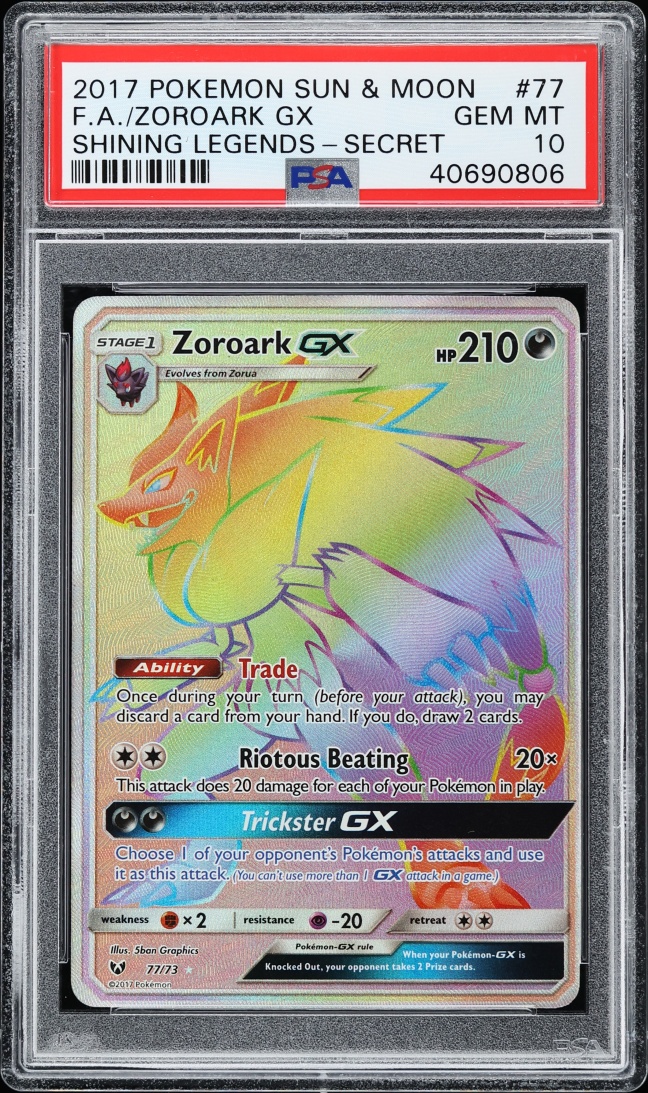 2017 Pokemon Sun & Moon Shining Legends Rainbow Rare Zoroark GX #77 PSA 10 GEM MINT