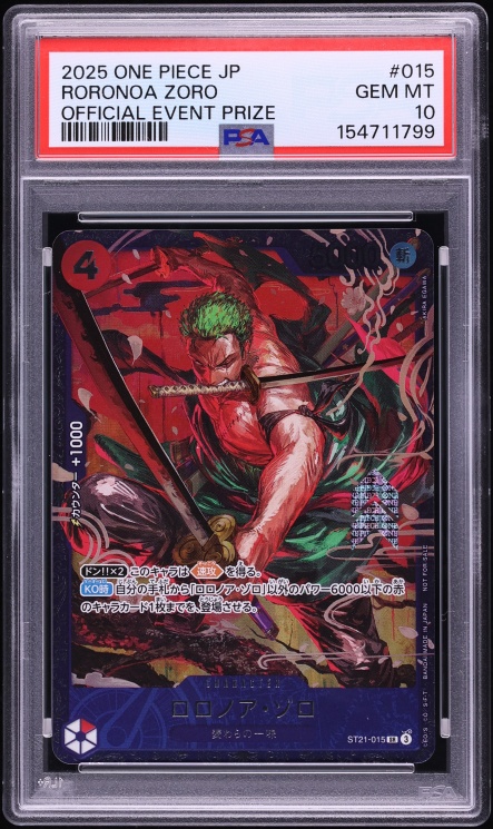 2025 One Piece Japanese Promo Official Event Prize SR Roronoa Zoro #ST21-015 PSA 10 GEM MINT
