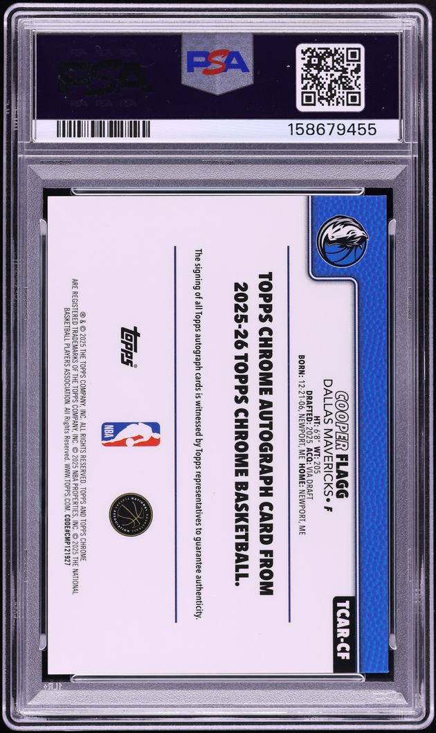 2025 Topps Chrome Gold Refractor Cooper Flagg ROOKIE AUTO DNA 10 /50 #TCAR-CF PSA 9 MINT