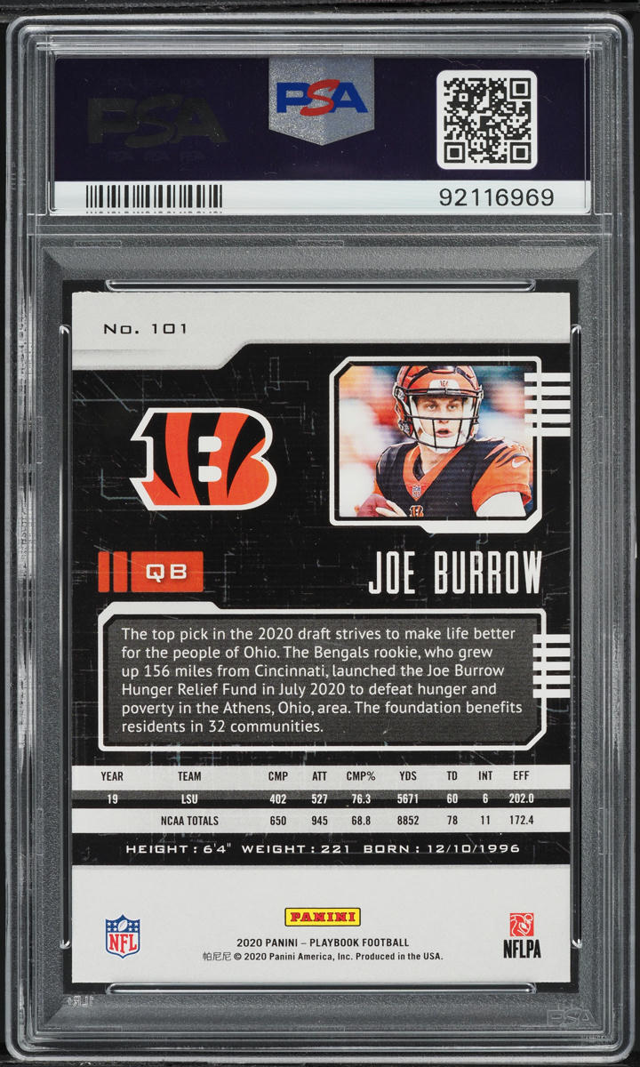 2020 Panini Playbook Joe Burrow ROOKIE #101 PSA 8 NM-MT