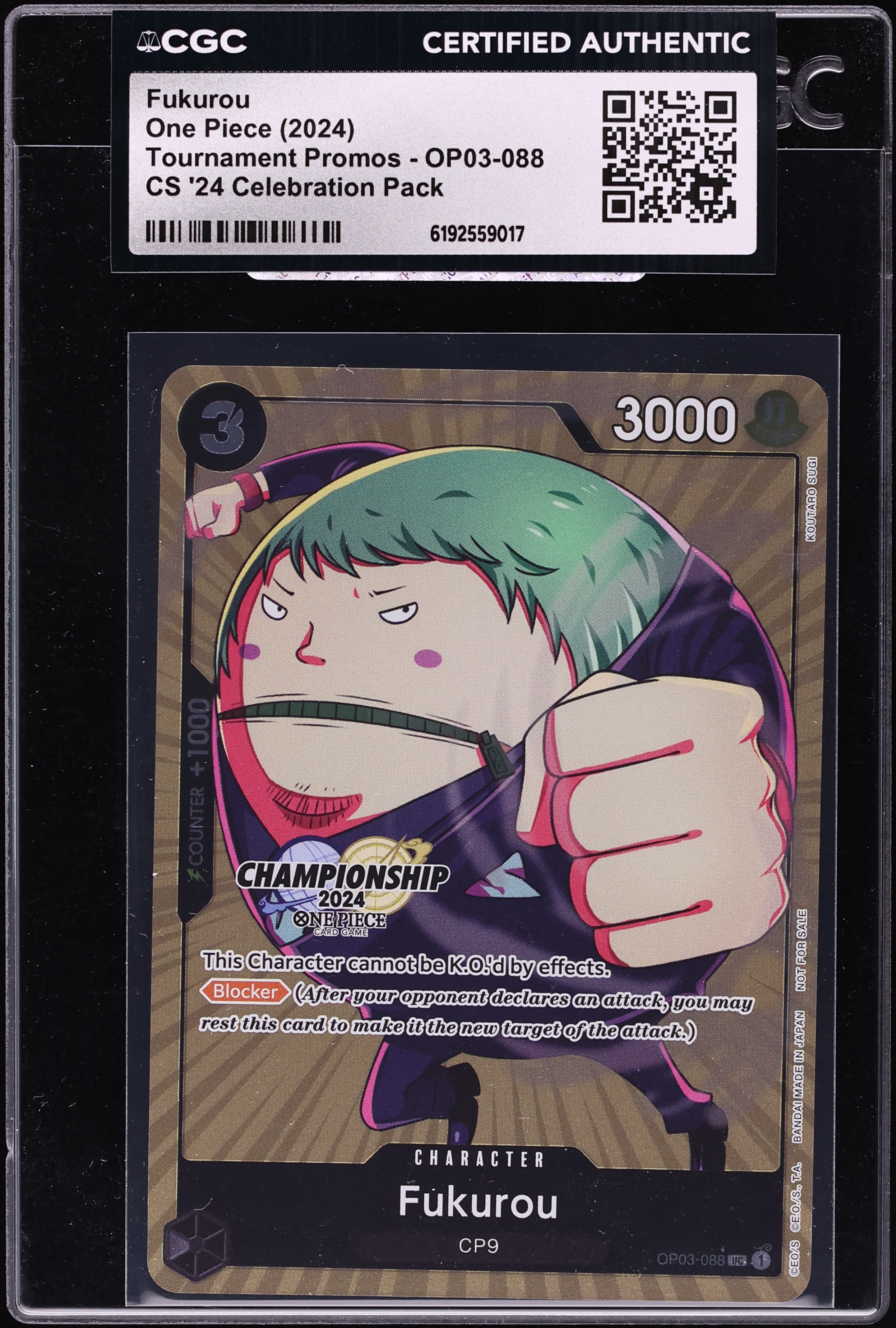 2024 One Piece Tournament Promo Championship '24 Celebration Pack Alt Art Fukurou CGC AUTH