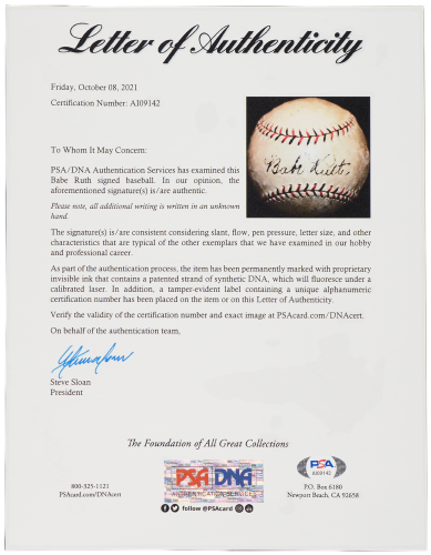 1924 Babe Ruth Single Signed Baseball - PSA/DNA & Beckett LOA's