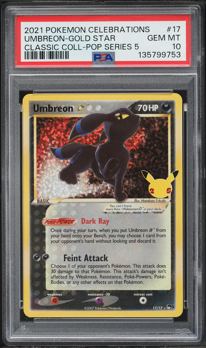 2021 Pokemon Sword & Shield Celebrations POP Series 5 Holo Umbreon Gold Star #17 PSA 10 GEM