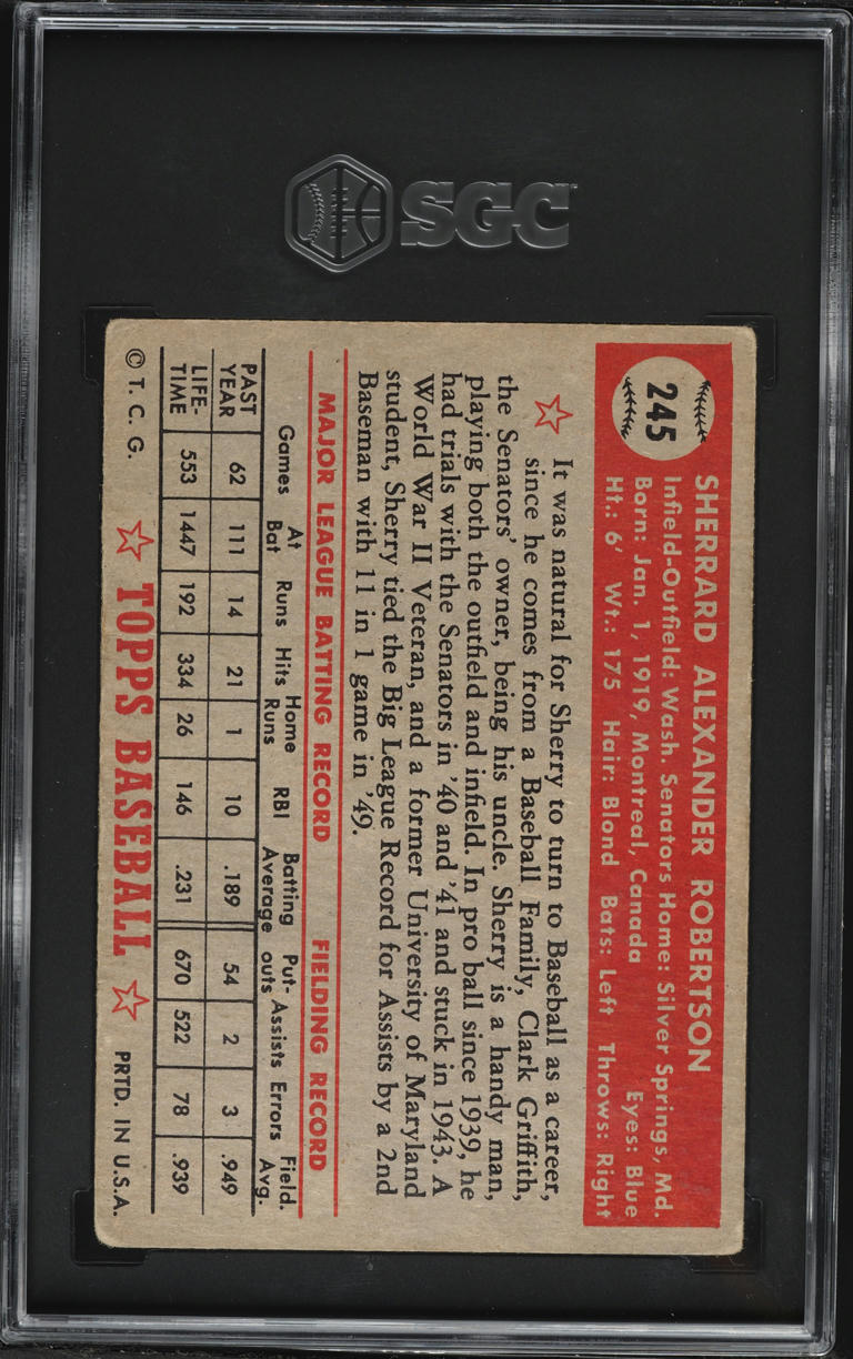 1952 Topps Sherry Robertson #245 SGC 4 VGEX