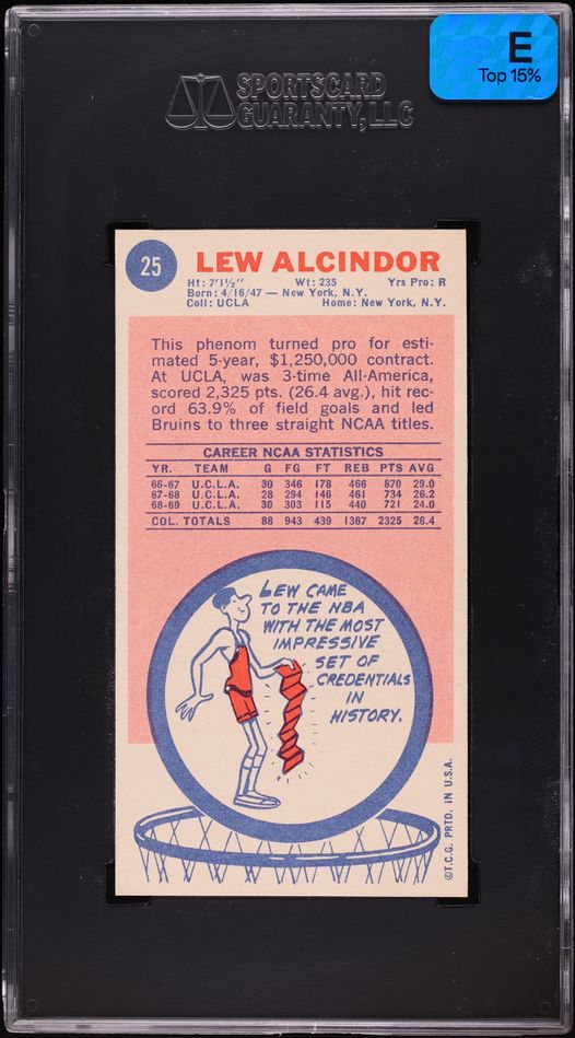 1969 Topps Basketball Lew Alcindor ROOKIE #25 MBA SGC 8 NM-MT