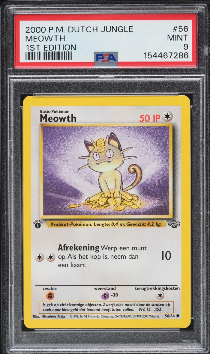 2000 Pokemon Dutch Jungle 1st Edition Meowth #56 PSA 9 MINT