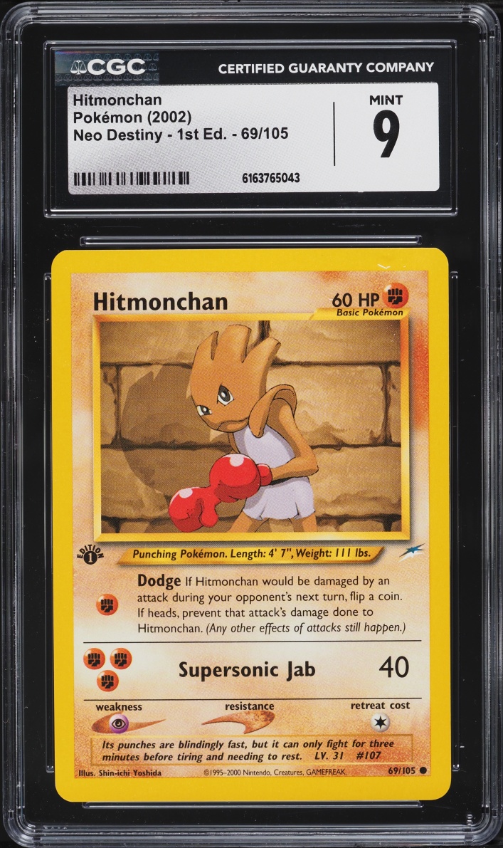 2002 Pokemon Neo Destiny 1st Edition Hitmonchan #69 CGC 9 MINT