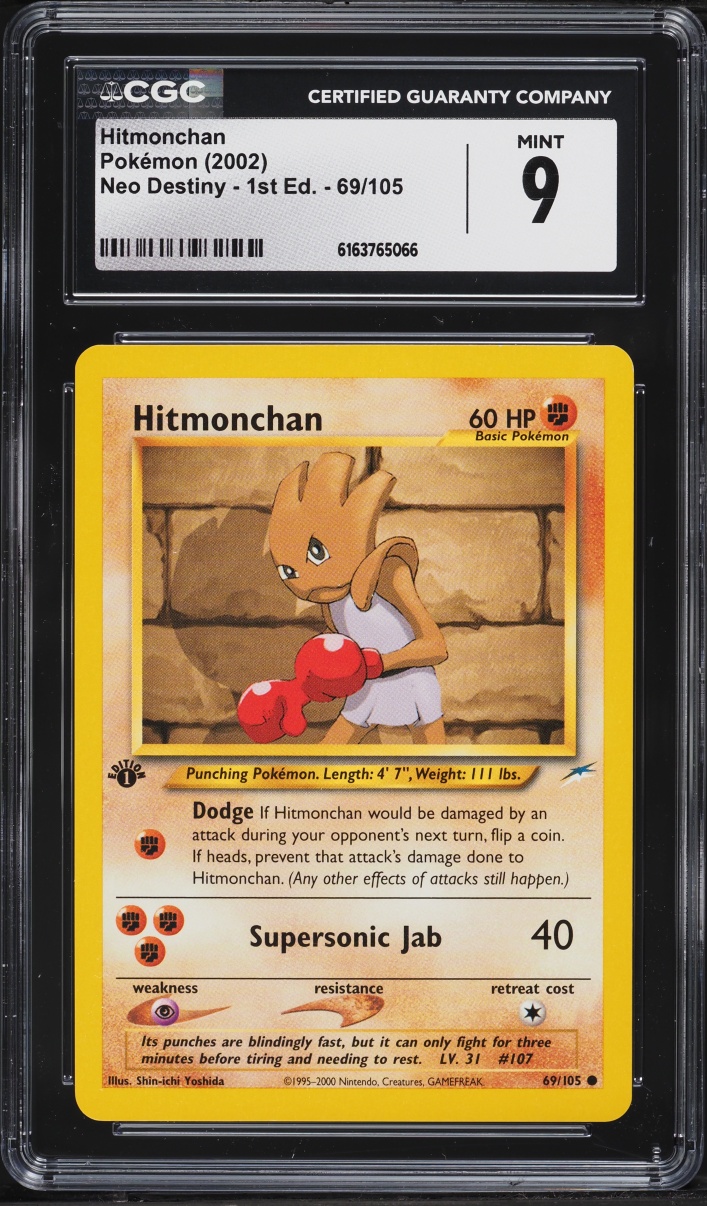 2002 Pokemon Neo Destiny 1st Edition Hitmonchan #69 CGC 9 MINT