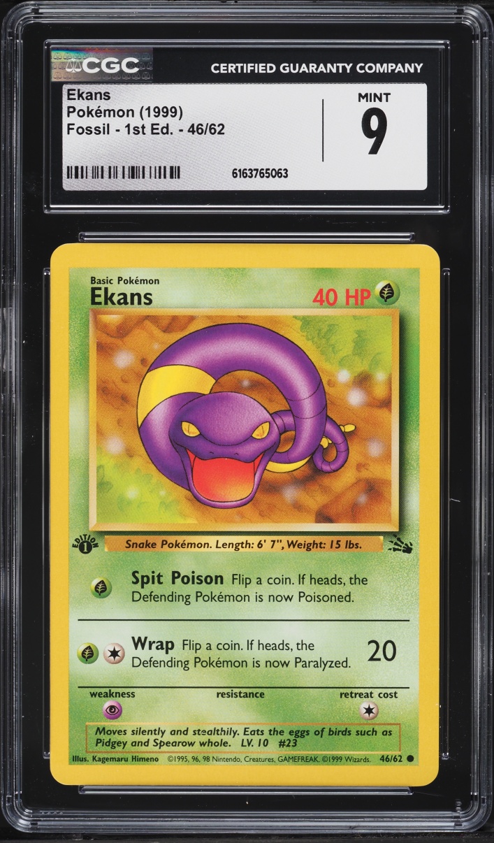 1999 Pokemon Fossil 1st Edition Ekans #46 CGC 9 MINT