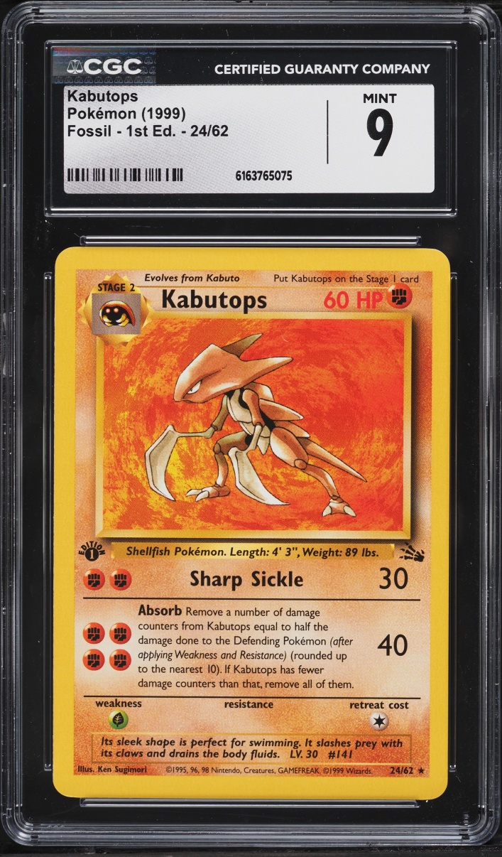 1999 Pokemon Fossil 1st Edition Kabutops #24 CGC 9 MINT
