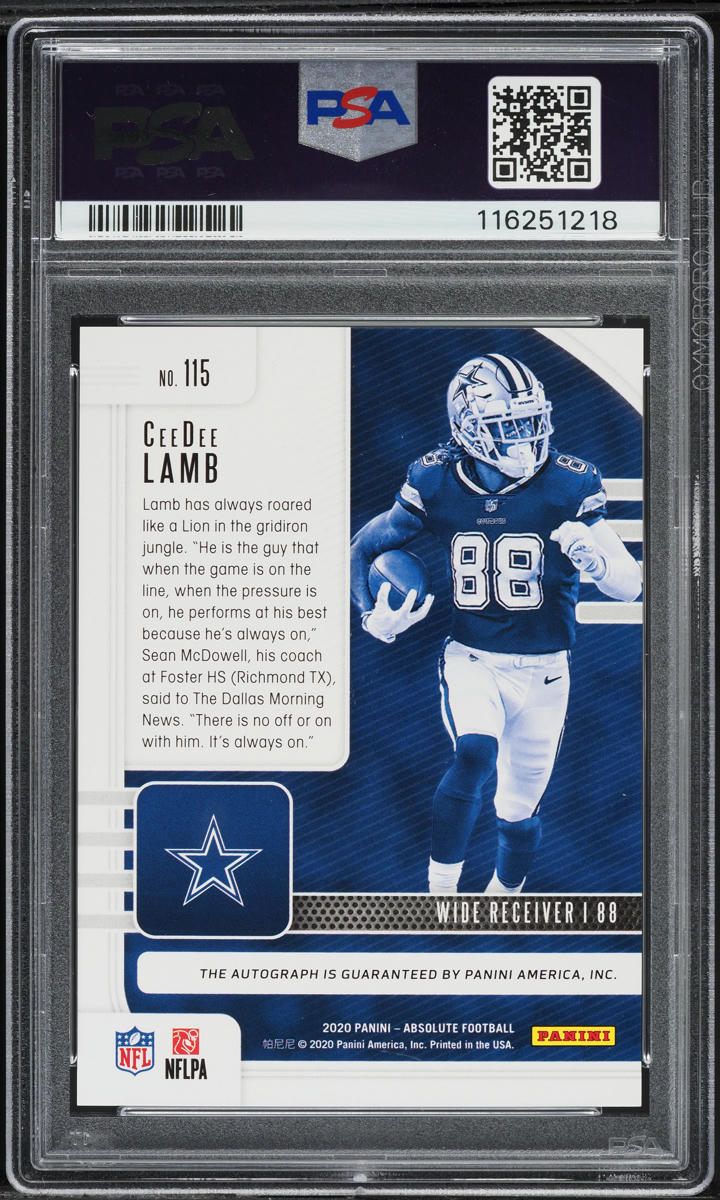 2020 Absolute Gold Stars CeeDee Lamb ROOKIE AUTO /10 #115 PSA 10 GEM MINT