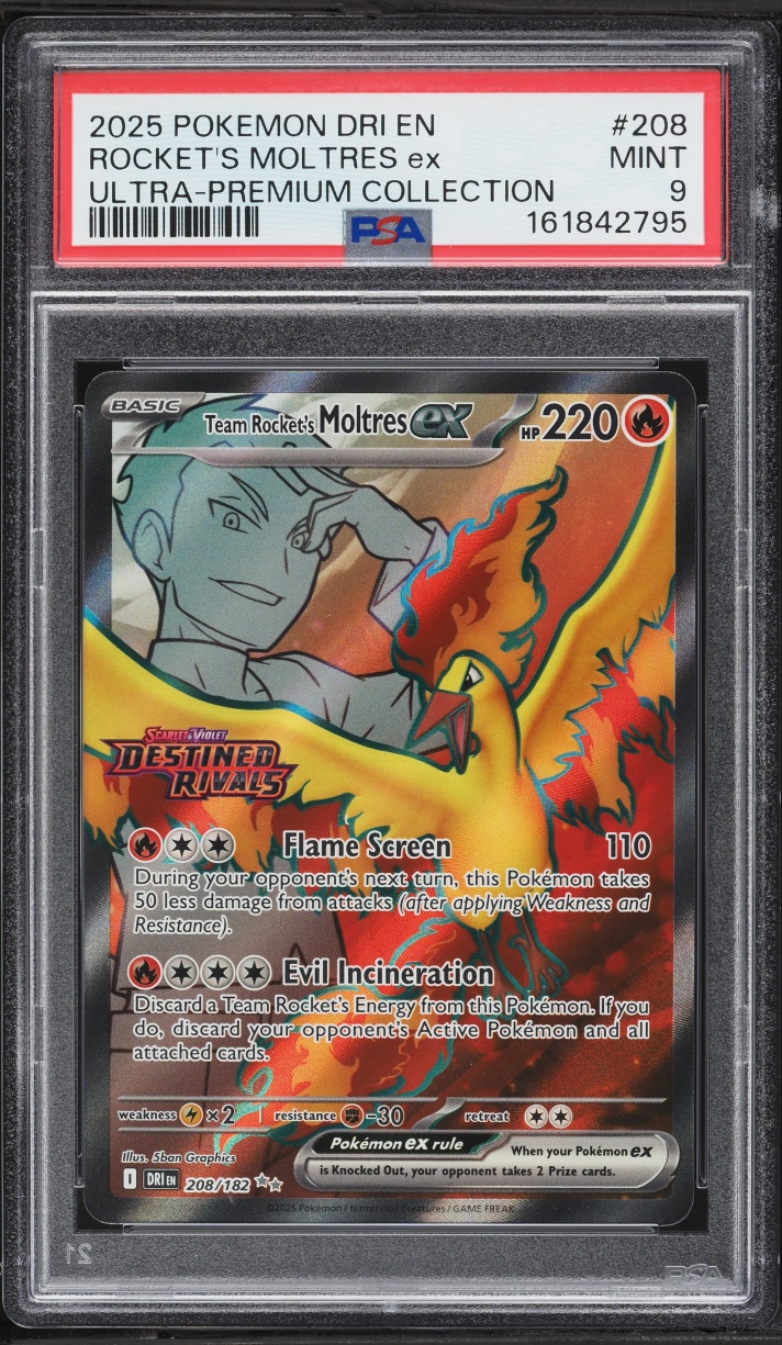 2025 Pokemon Scarlet & Violet Destined Rivals UPC Full Art Rocket's Moltres Ex #208 PSA 9 MINT