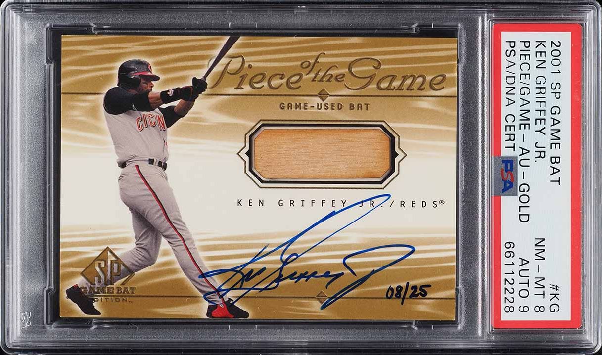 2001 SP Game Bat Piece Of Game Gold Ken Griffey Jr. PATCH AUTO DNA 9 /25 PSA 8
