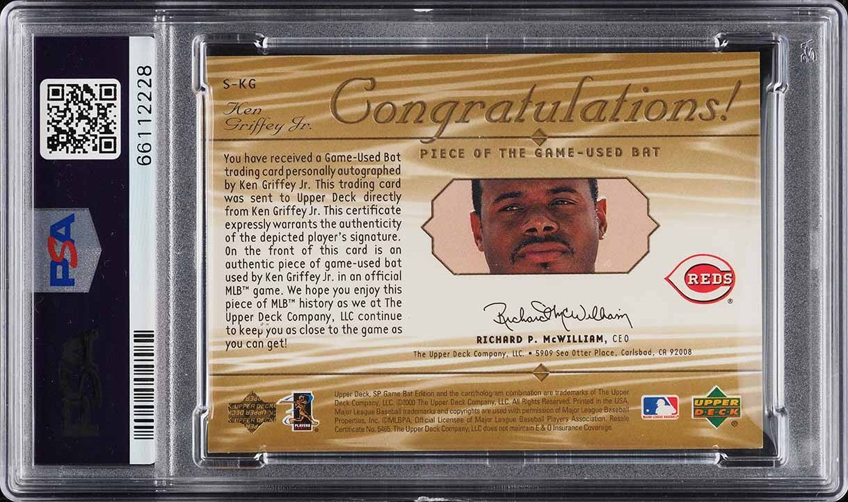 2001 SP Game Bat Piece Of Game Gold Ken Griffey Jr. PATCH AUTO DNA 9 /25 PSA 8 - Photo 2