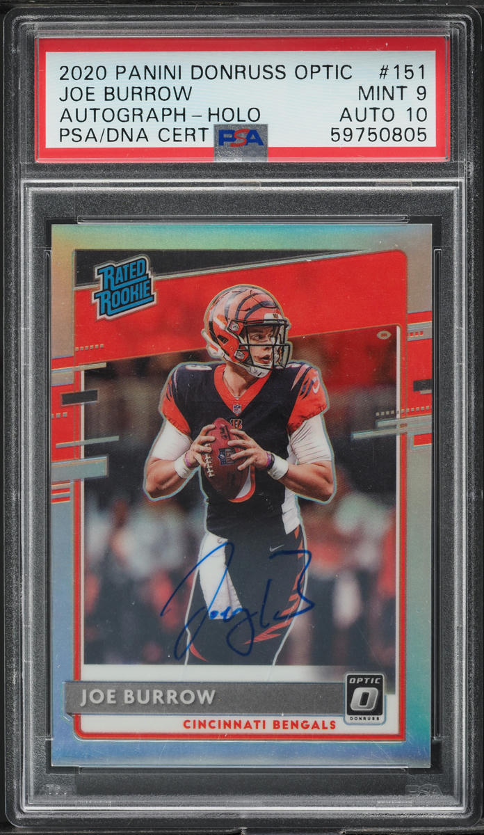 2020 Donruss Optic Holo Joe Burrow ROOKIE AUTO DNA 10 /99 #151 PSA 9 MINT