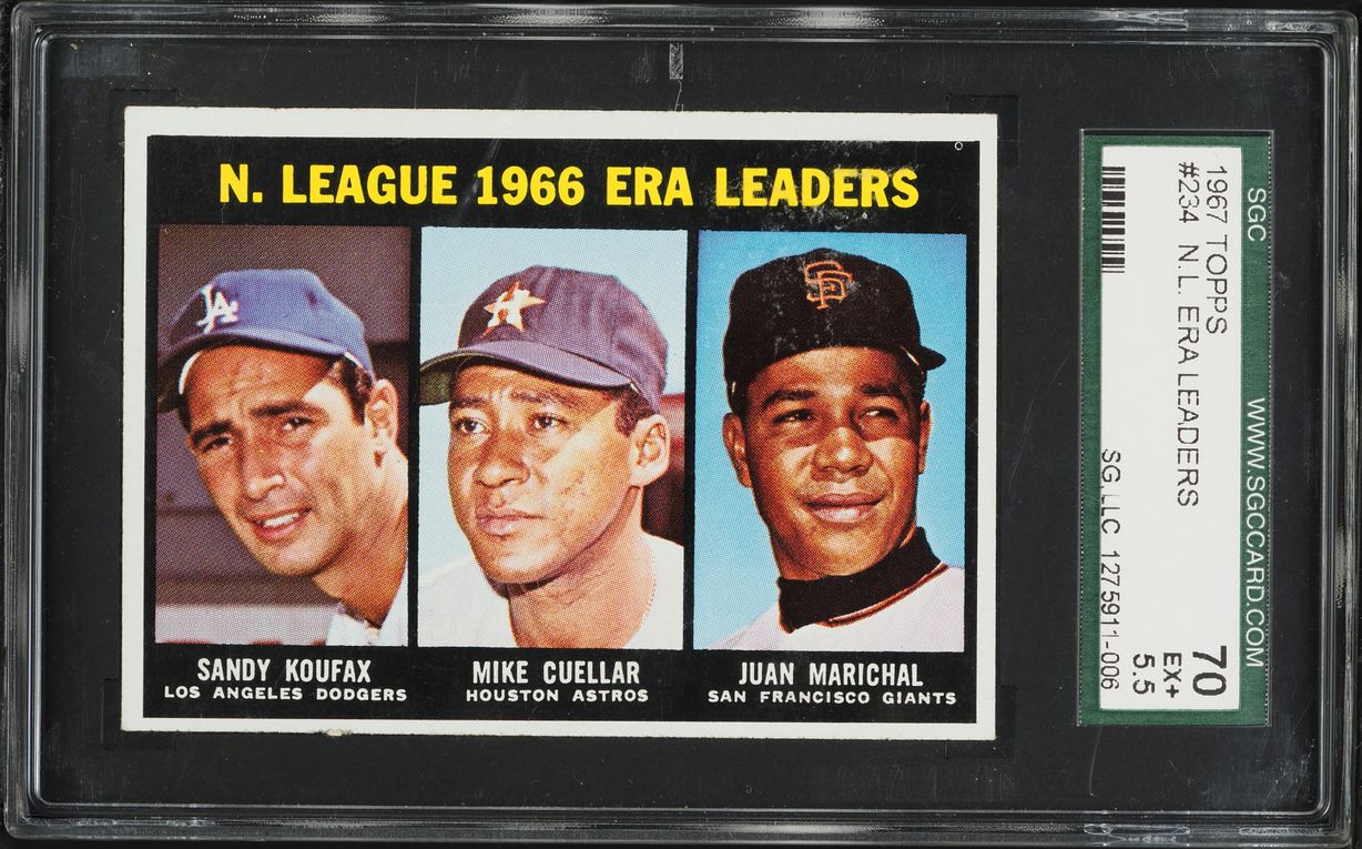1967 Topps Sandy Koufax Mike Cuellar Juan Marichal NL ERA LEADERS #234 SGC 5.5 EX+