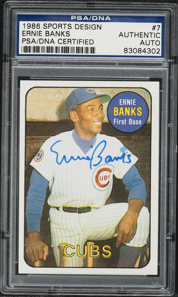 1986 Sports Design Ernie Banks AUTO #7 PSA/DNA AUTH
