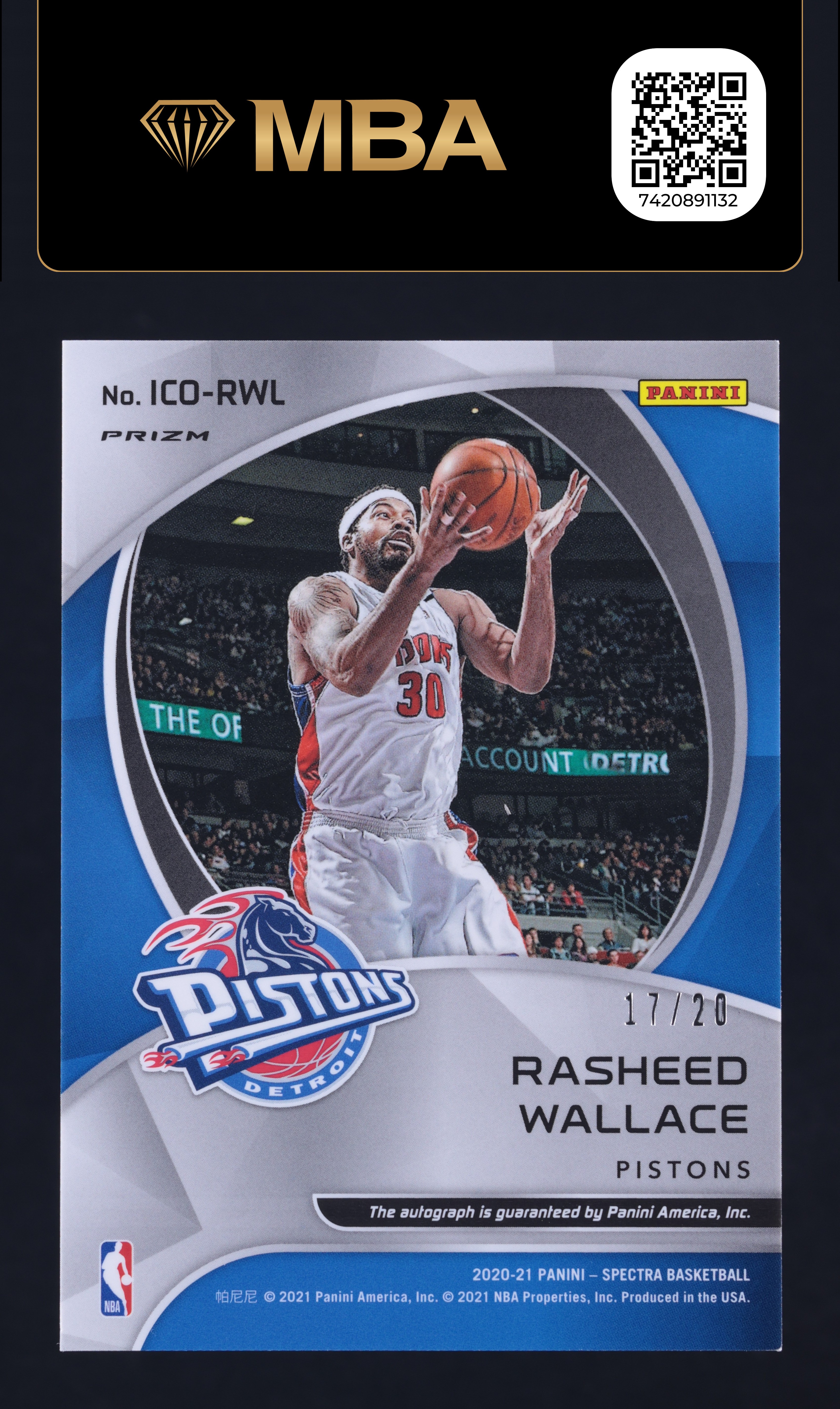 2020 Panini Spectra Icons Astral Rasheed Wallace AUTO /20